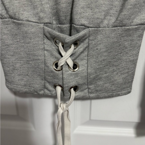 Gray Lace-Up Women's Top - Picture 3 of 4